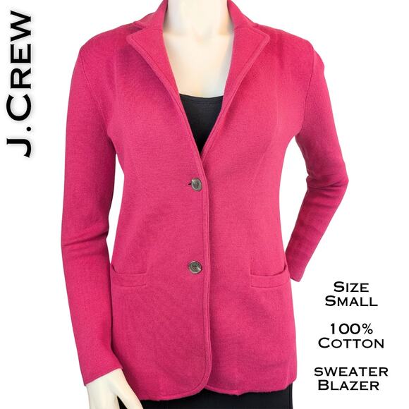 J. Crew Knit Sweater Blazer Small Fuschia Pink Cotton Classic - Picture 1 of 11